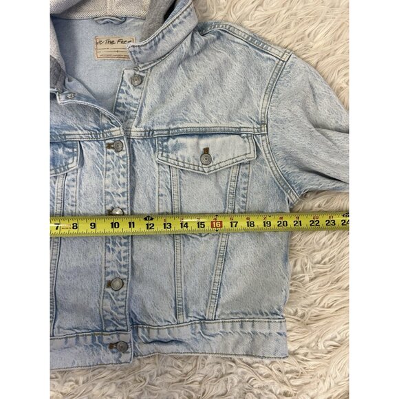 Free People Brando Denim Jean Jacket Hoodie in Malta Wash Women’s Size Large - Picture 4 of 10